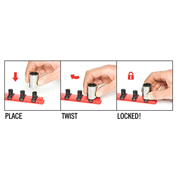 3/8" & 1/2" drives # LASTRAY MTS 5 Row Twist Lock-A-Socket Tray for 1/4"